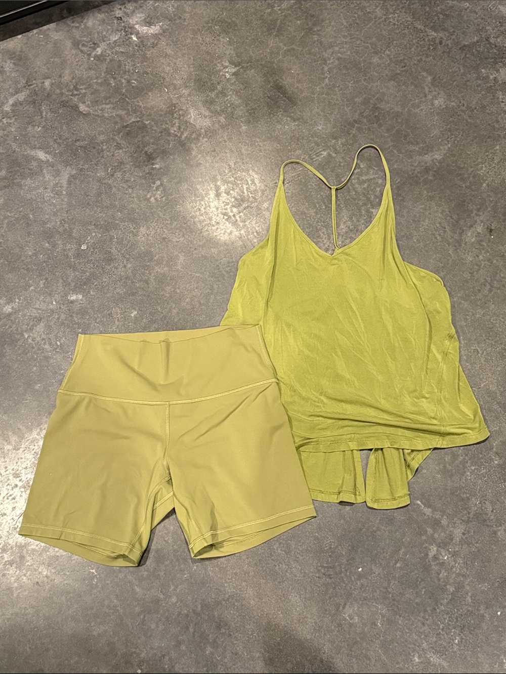Lululemon Bronze Green modal silk tank top and align short set